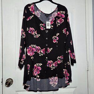 Torrid NEW Challis Fit and Flare Black Floral Blouse - Size:1 (1X – 14W/16W)